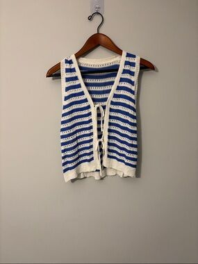 Source Unknown Blue & White Striped Knit Tie-Front Camisole Vest